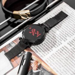 ساعت LED بند فلزی - ساعت ال ای دی مشکی Ronas